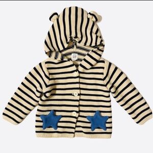 GAP Kids Striped Hooded Cardigan - Black and Cream